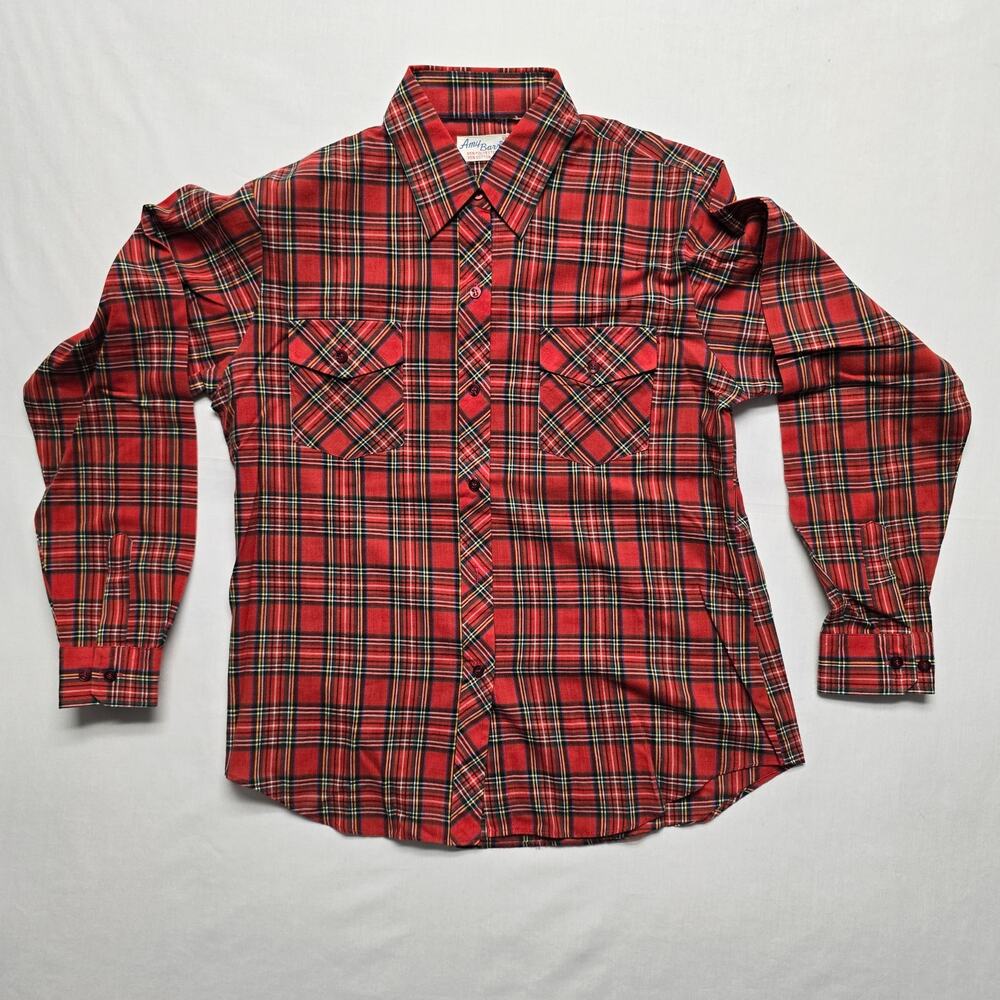 Vintage Amy Barr Blouse Womens 12 Red Plaid Long Sleeve Button Shirt